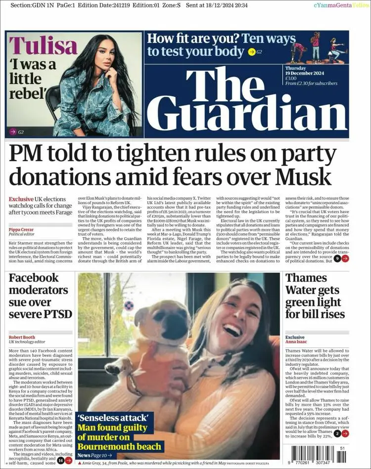 Prima-pagina-guardian-edizione-di-oggi-2024-12-19