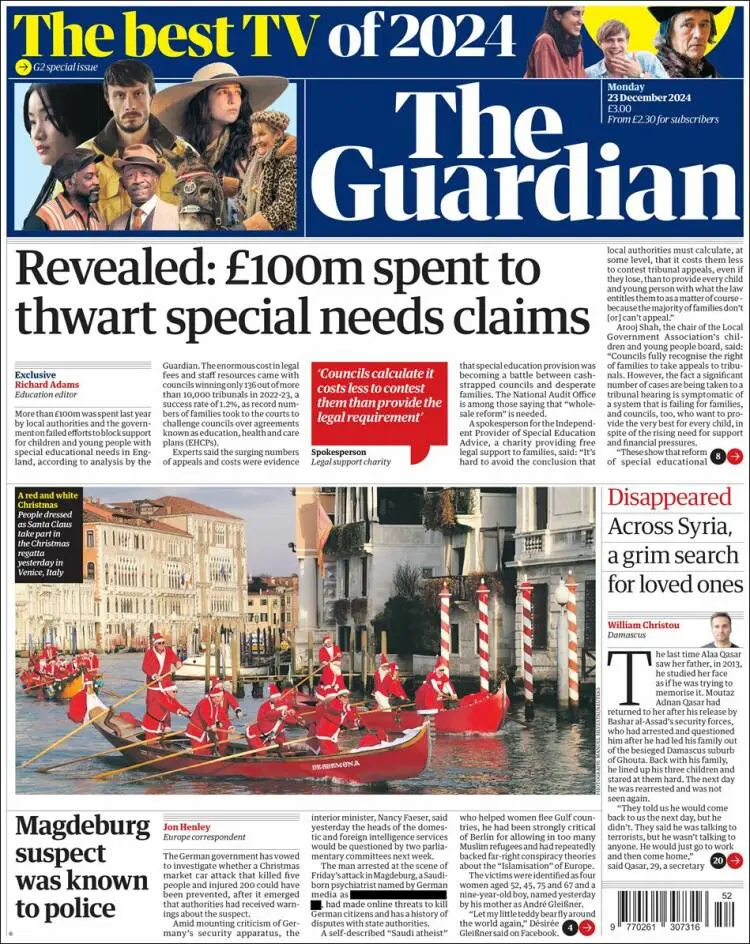 Prima-pagina-guardian-edizione-di-oggi-2024-12-23