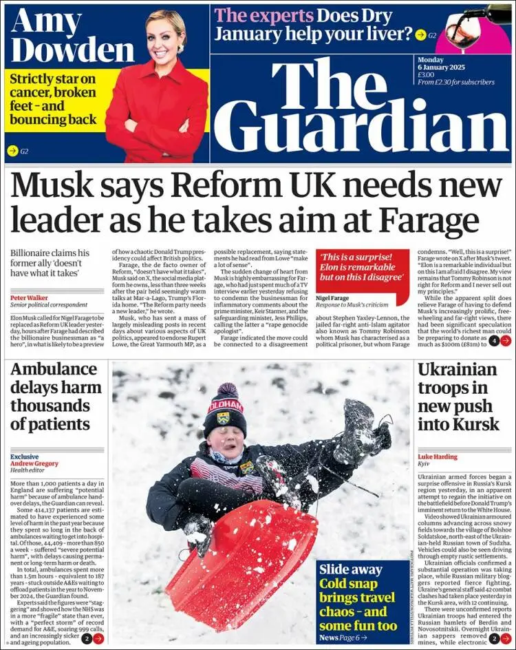 Prima-pagina-guardian-edizione-di-oggi-2025-01-06