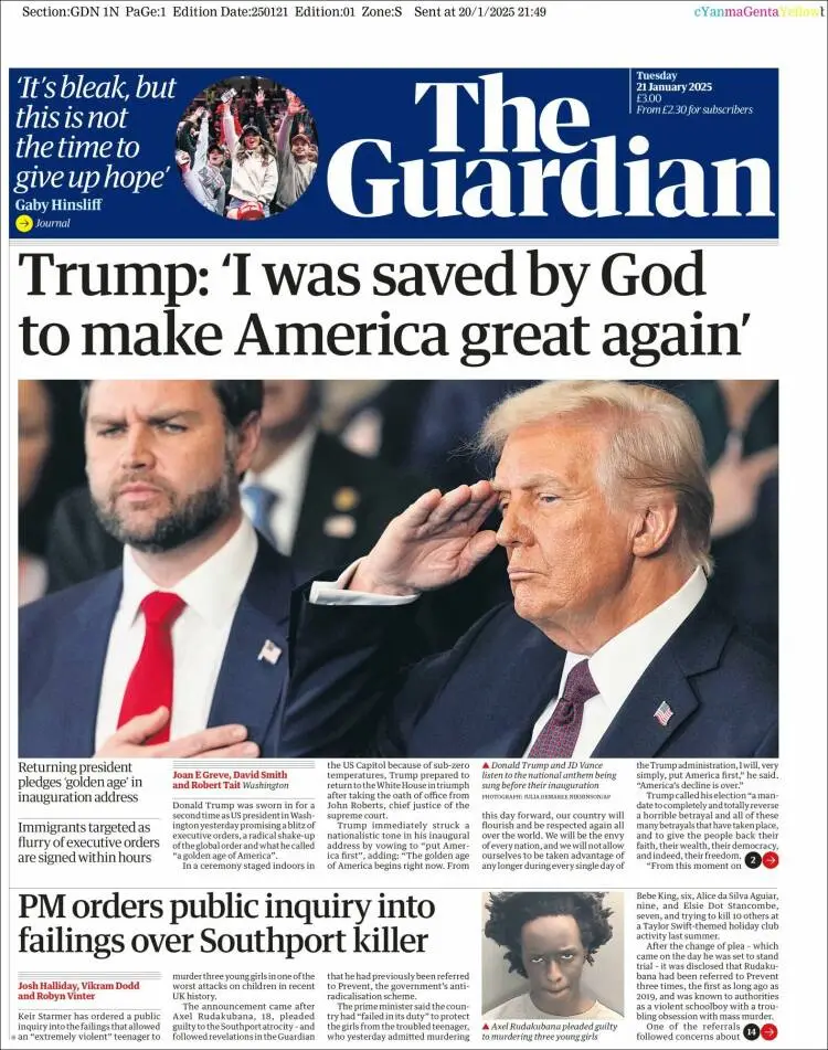 Prima-pagina-guardian-edizione-di-oggi-2025-01-21