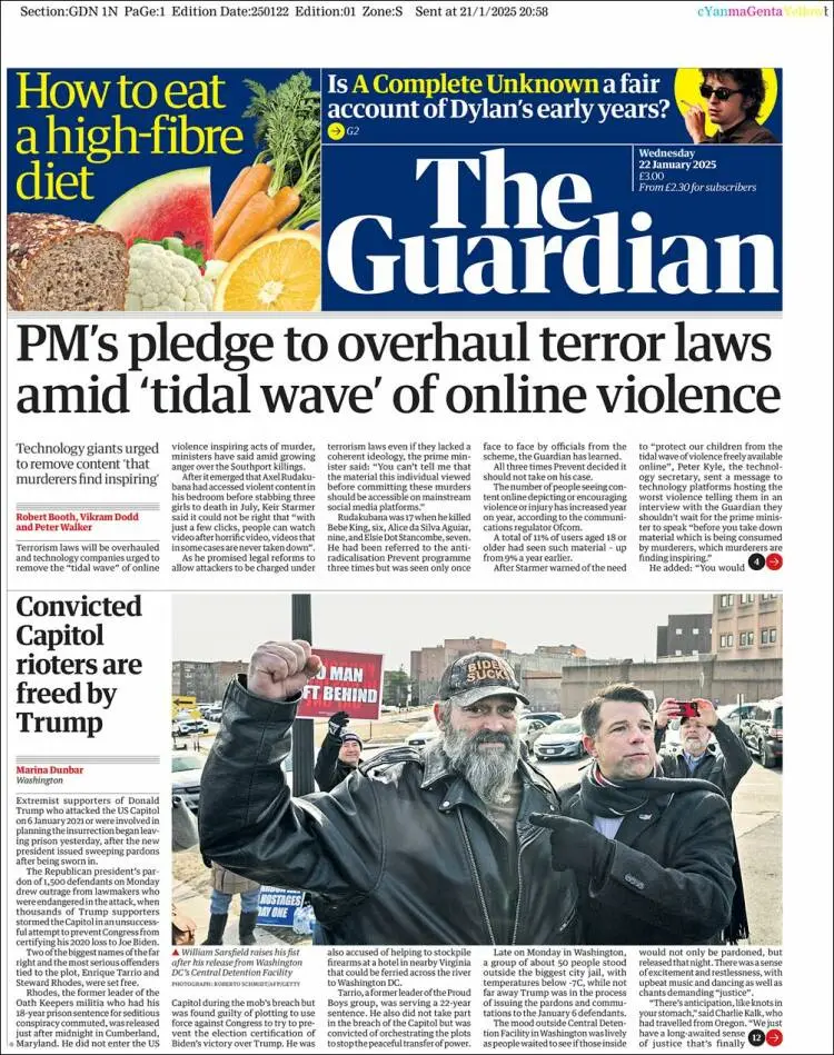 Prima-pagina-guardian-edizione-di-oggi-2025-01-22