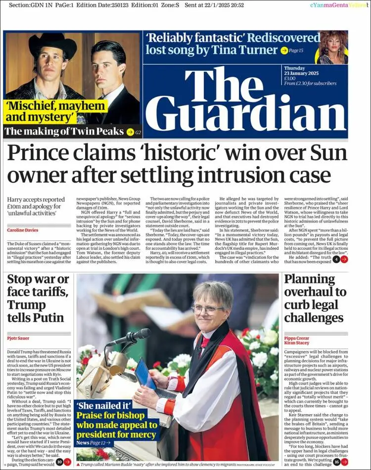 Prima-pagina-guardian-edizione-di-oggi-2025-01-23