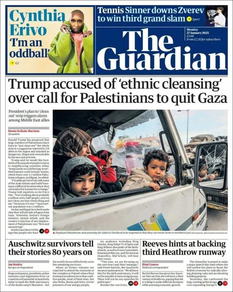 Prima-pagina-guardian-edizione-di-oggi-2025-01-27