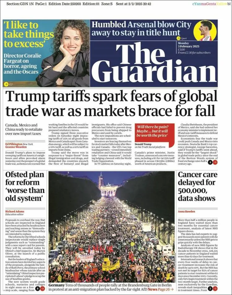 Prima-pagina-guardian-edizione-di-oggi-2025-02-03