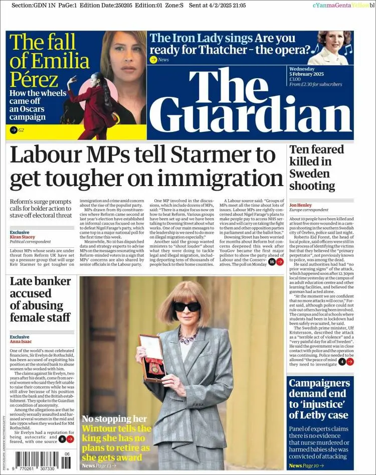 Prima-pagina-guardian-edizione-di-oggi-2025-02-05