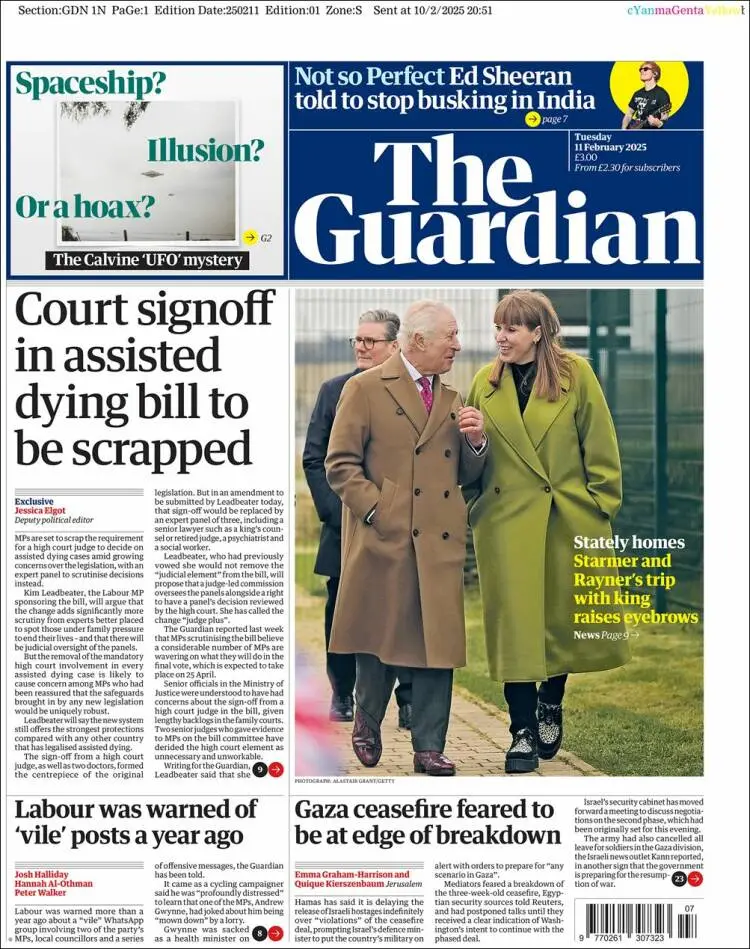 Prima-pagina-guardian-edizione-di-oggi-2025-02-11