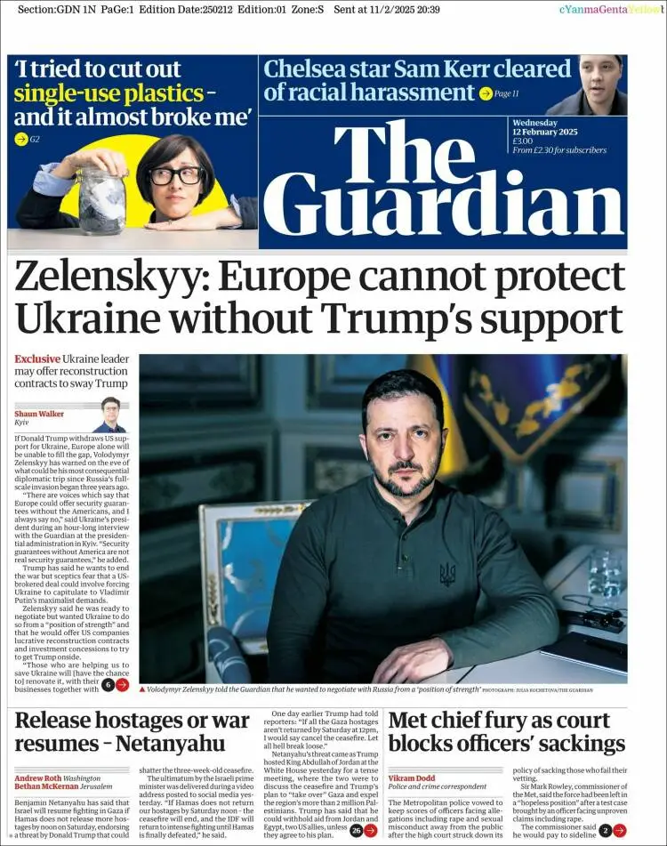 Prima-pagina-guardian-edizione-di-oggi-2025-02-12