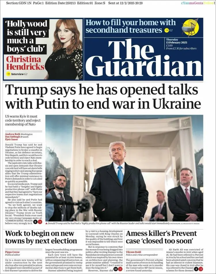 Prima-pagina-guardian-edizione-di-oggi-2025-02-13