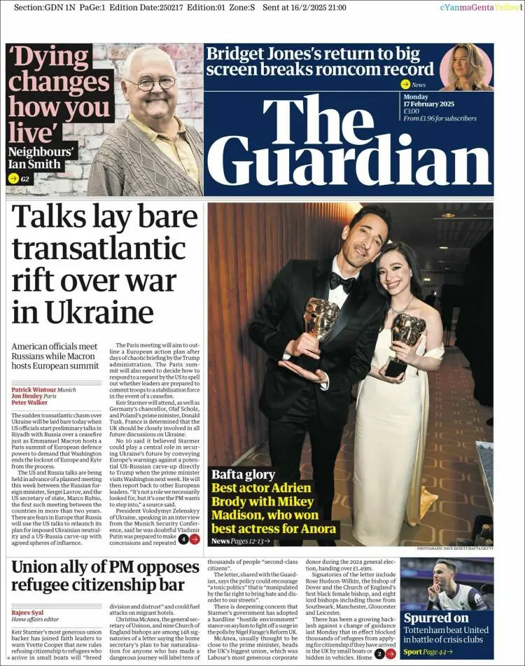 Prima-pagina-guardian-edizione-di-oggi-2025-02-17