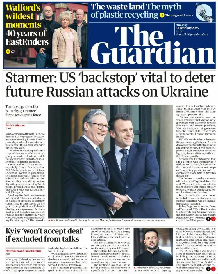 Prima-pagina-guardian-edizione-di-oggi-2025-02-18