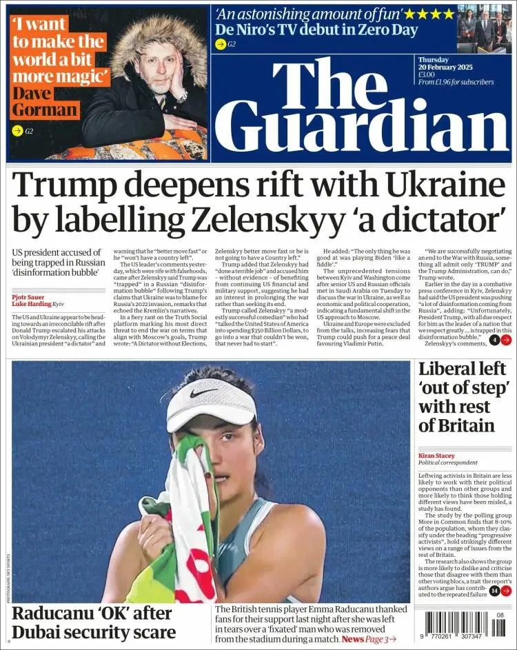 Prima-pagina-guardian-edizione-di-oggi-2025-02-20