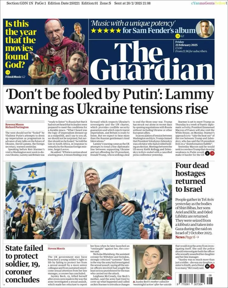 Prima-pagina-guardian-edizione-di-oggi-2025-02-21