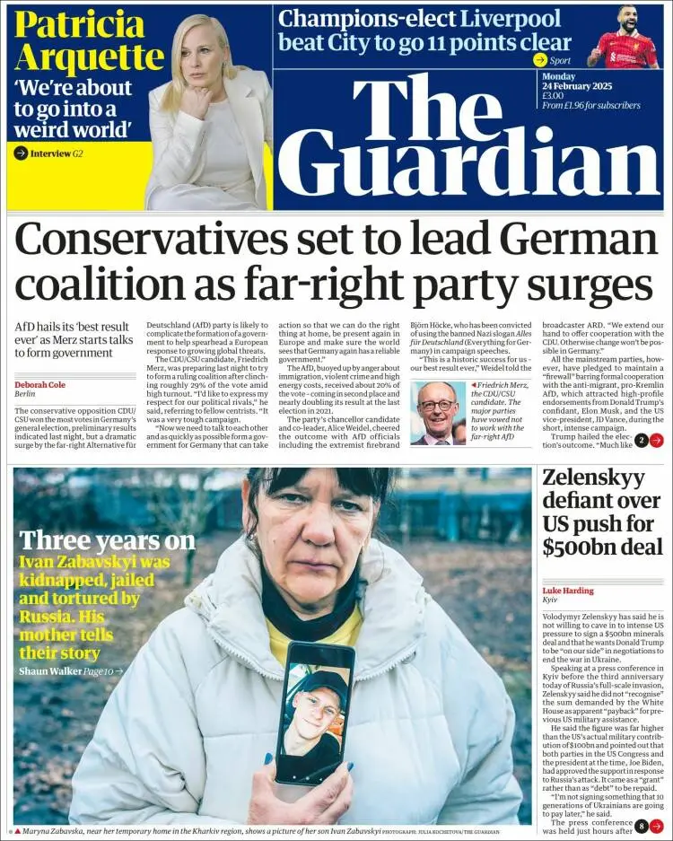 Prima-pagina-guardian-edizione-di-oggi-2025-02-24