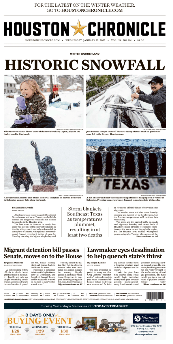 Prima-pagina-houston-chronicle-oggi-edizione-di-oggi-20250122