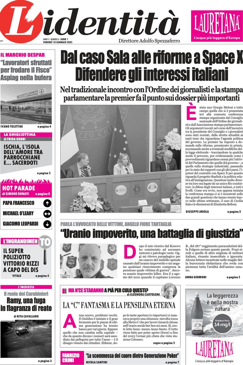 Prima-pagina-identita-edizione-di-oggi-10-01-2025