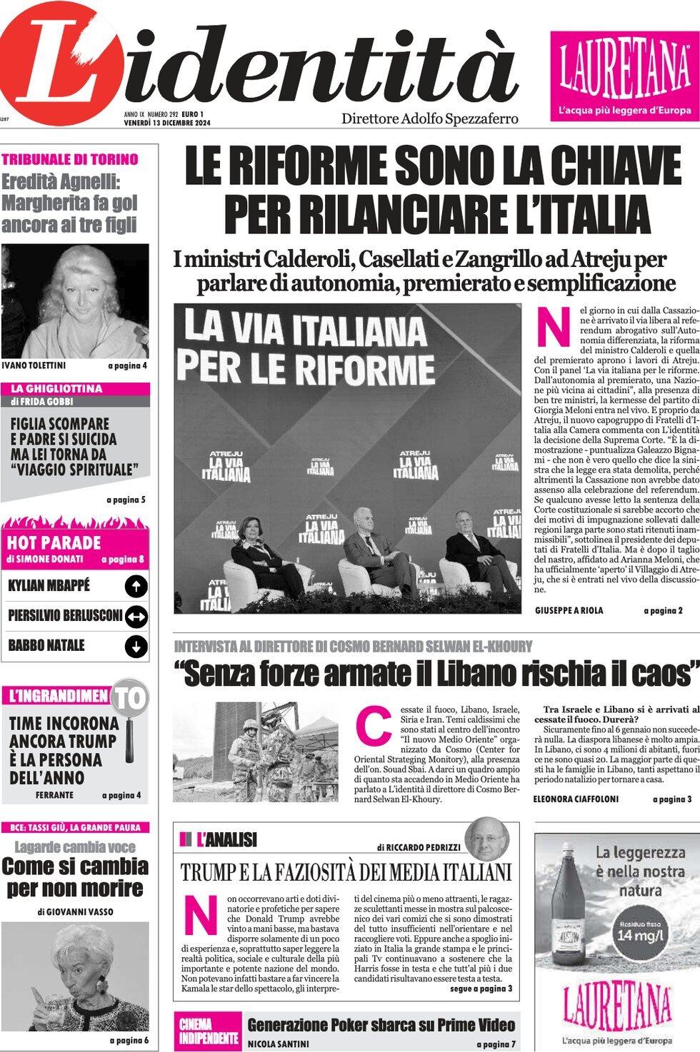 Prima-pagina-identita-edizione-di-oggi-13-12-2024