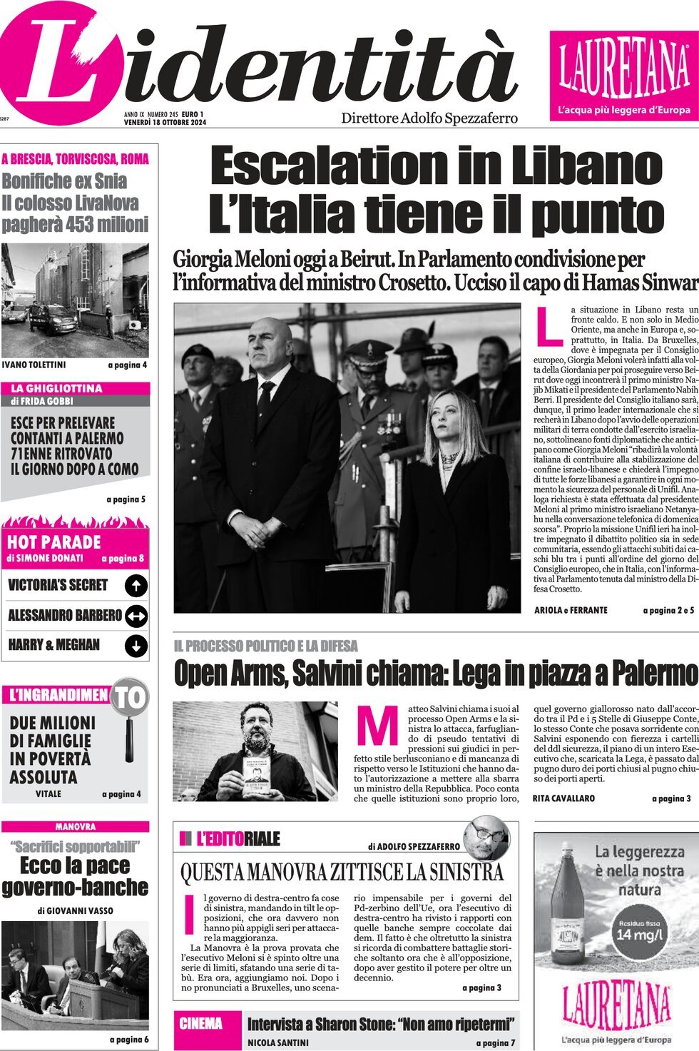 Prima-pagina-identita-edizione-di-oggi-18-10-2024