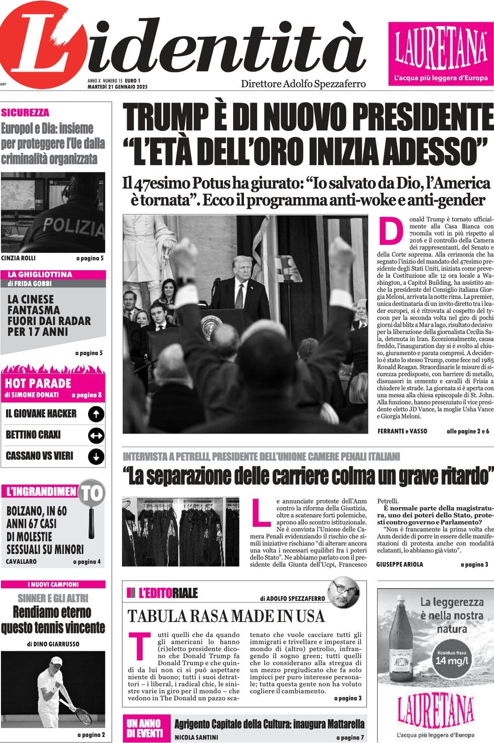 Prima-pagina-identita-edizione-di-oggi-21-01-2025