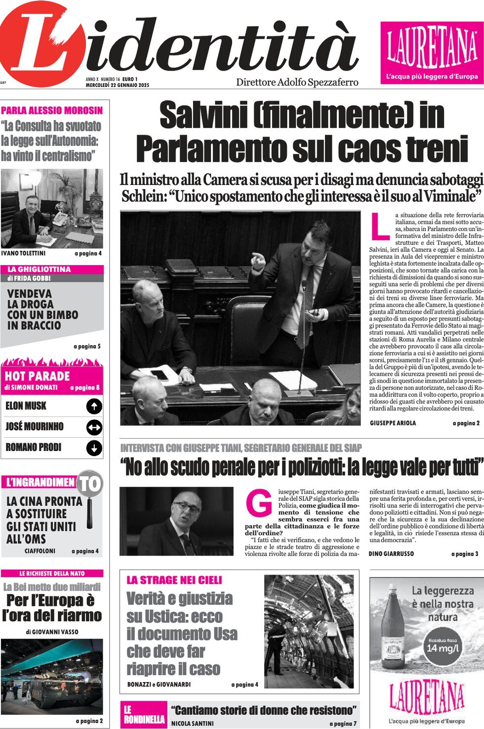 Prima-pagina-identita-edizione-di-oggi-22-01-2025