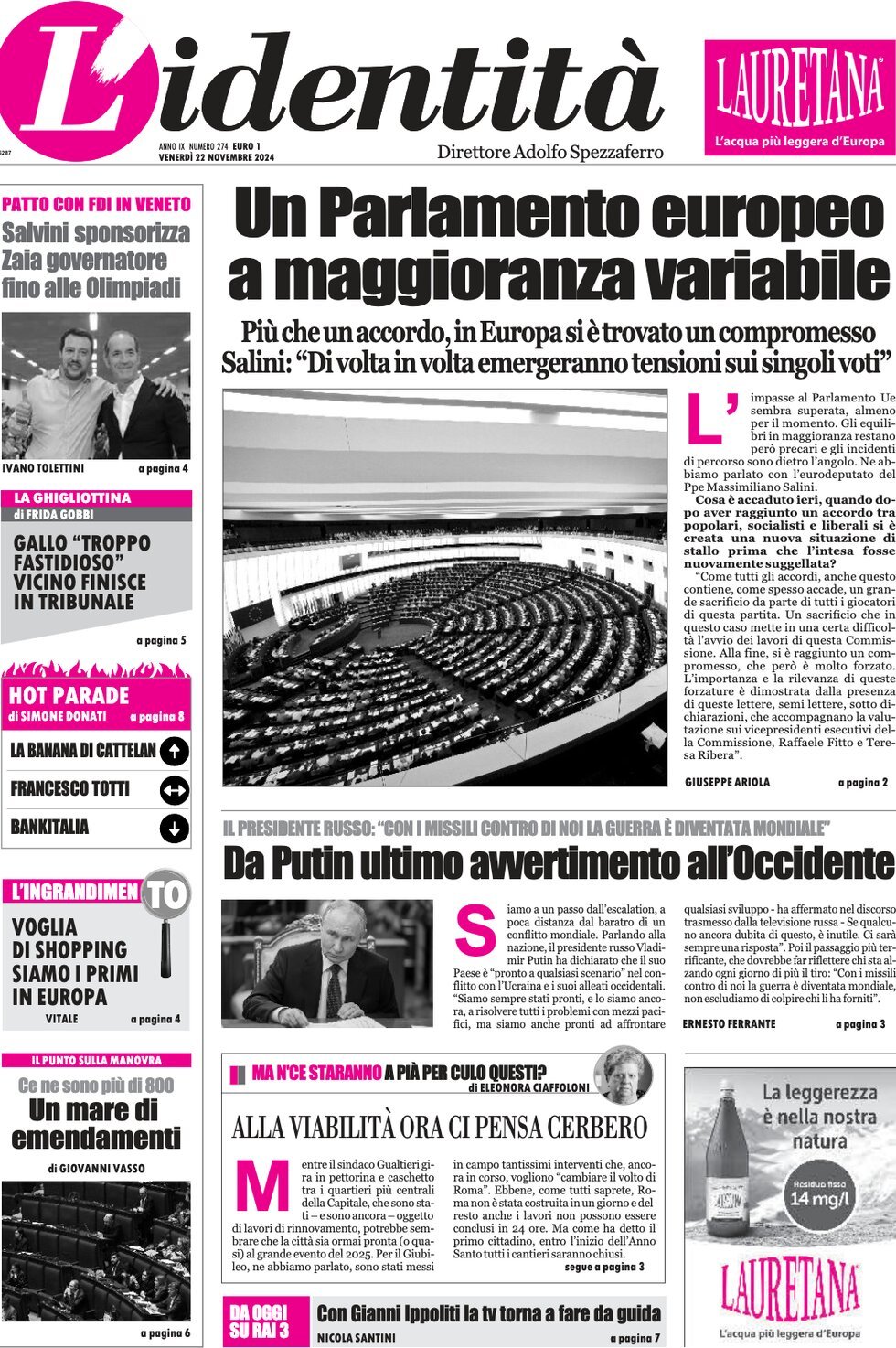 Prima-pagina-identita-edizione-di-oggi-22-11-2024