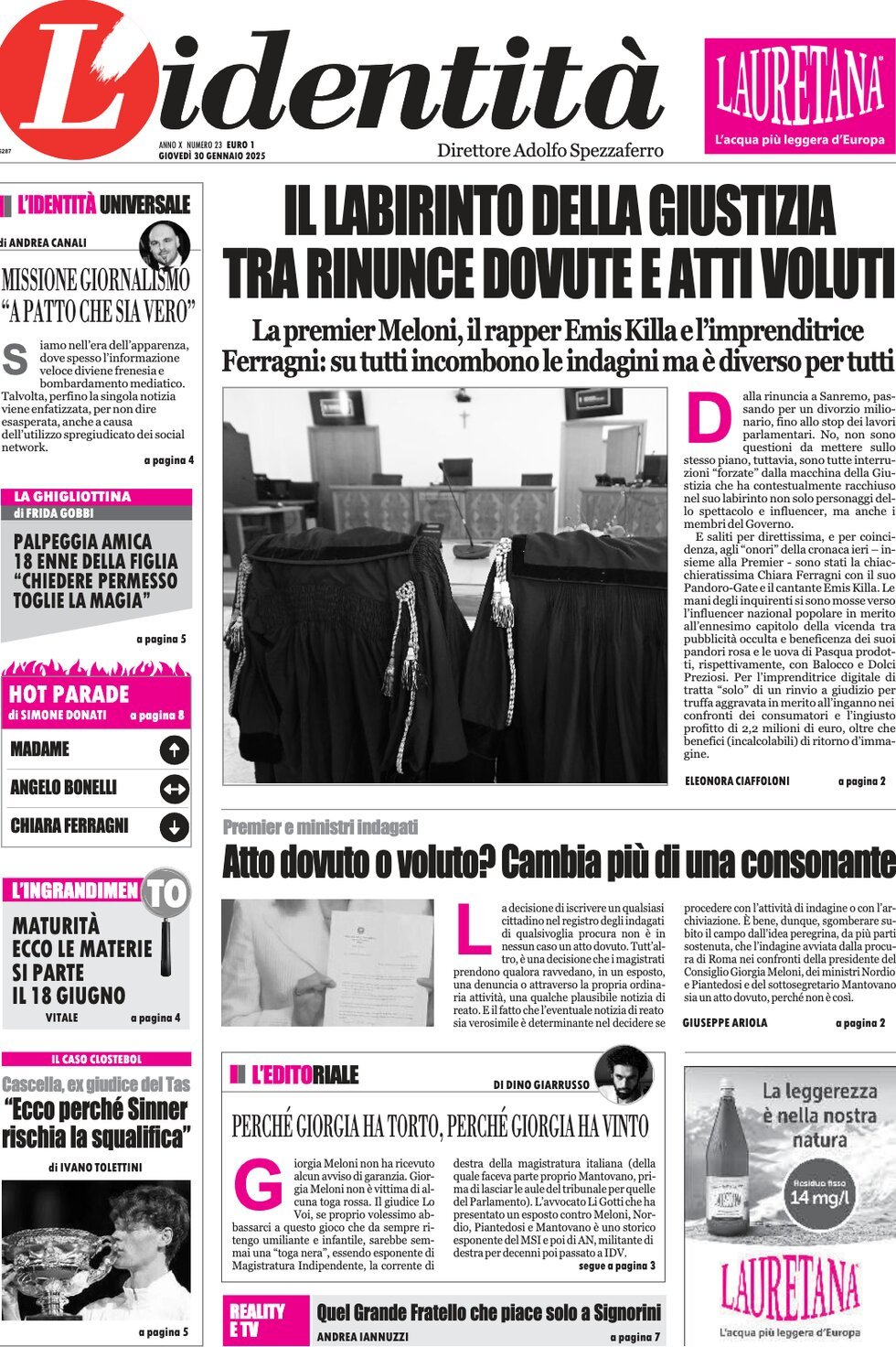 Prima-pagina-identita-edizione-di-oggi-30-01-2025