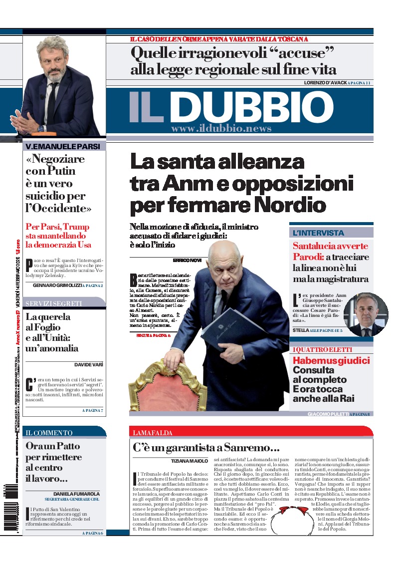 Prima-pagina-il-dubbio-oggi-edizione-di-oggi-20250214