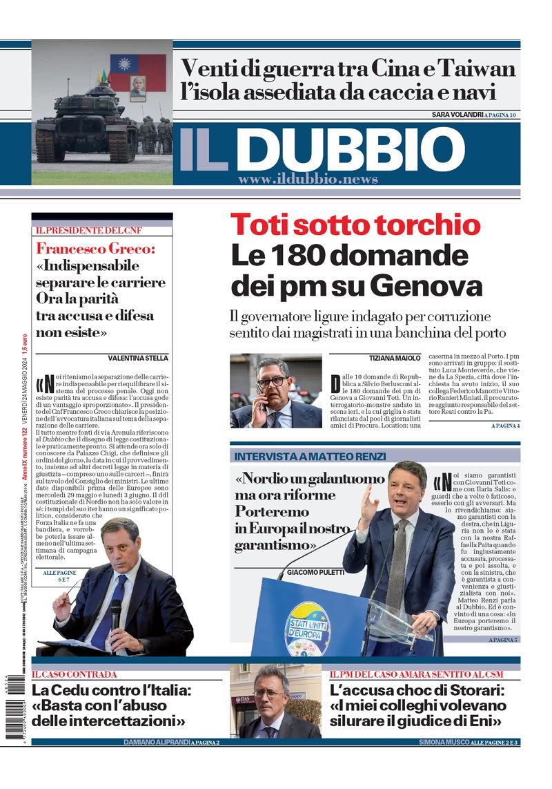 Prima-pagina-il-dubbio-oggi-edizione-di-oggi-24-05-2024