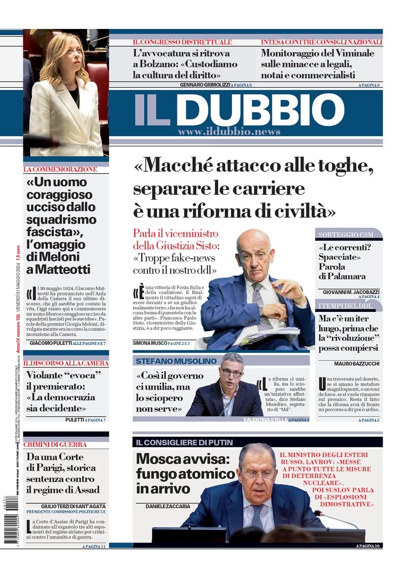 Prima-pagina-il-dubbio-oggi-edizione-di-oggi-31-05-2024