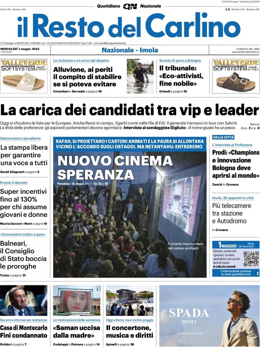 Prima-pagina-il-resto-del-carlino-edizione-di-oggi-01-05-2024