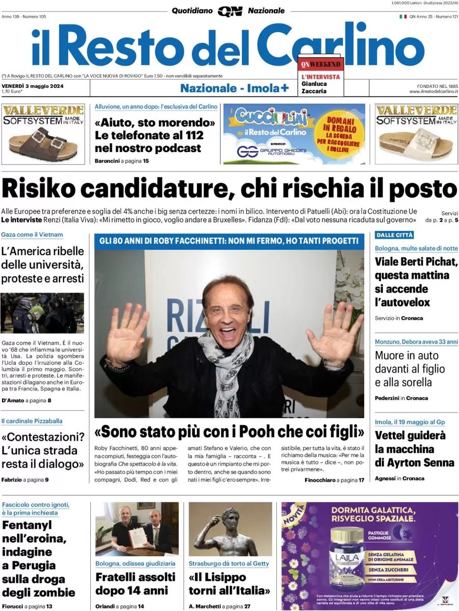 Prima-pagina-il-resto-del-carlino-edizione-di-oggi-03-05-2024