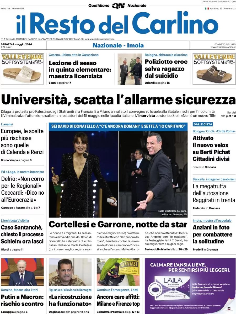 Prima-pagina-il-resto-del-carlino-edizione-di-oggi-04-05-2024