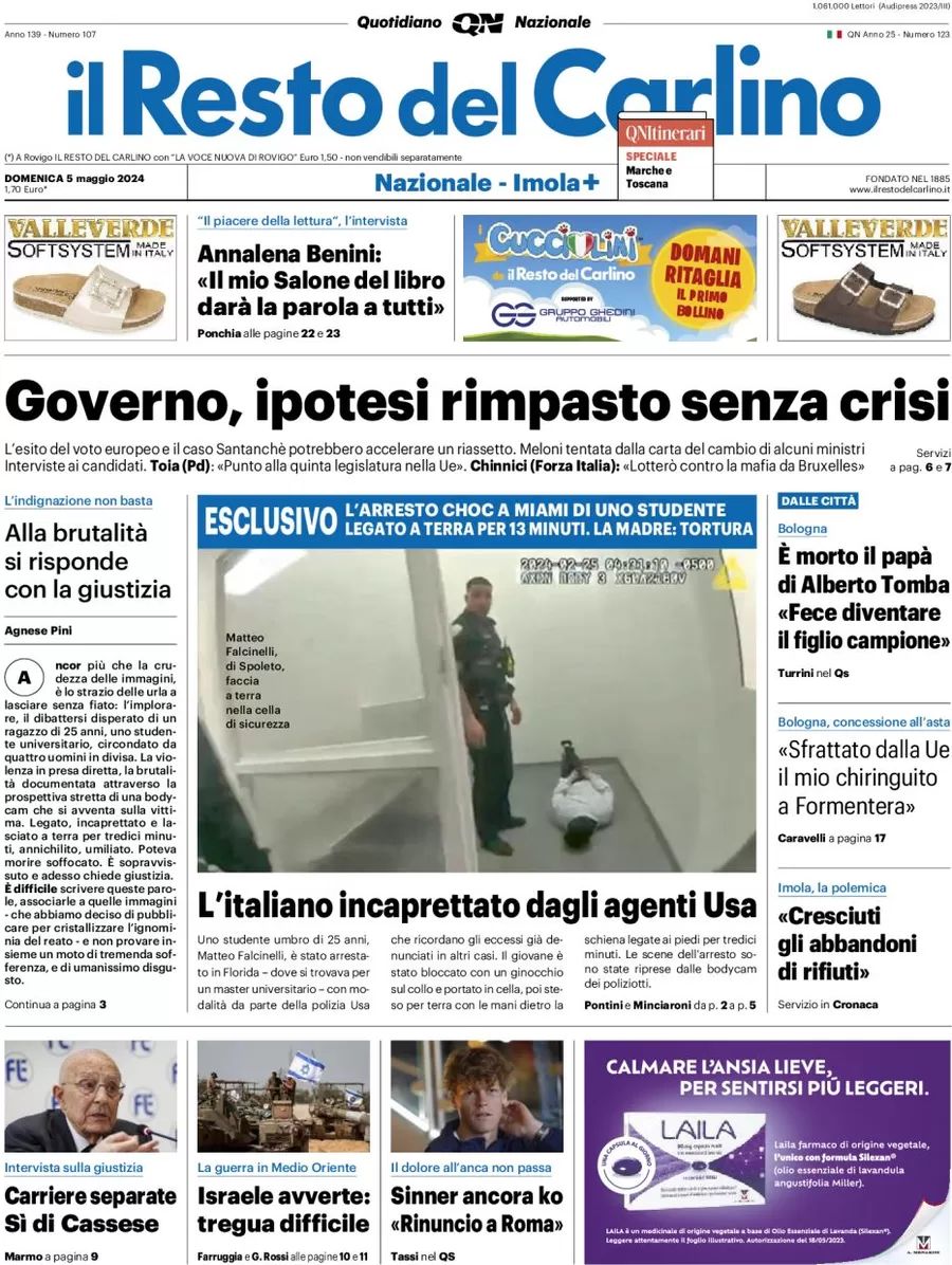 Prima-pagina-il-resto-del-carlino-edizione-di-oggi-05-05-2024