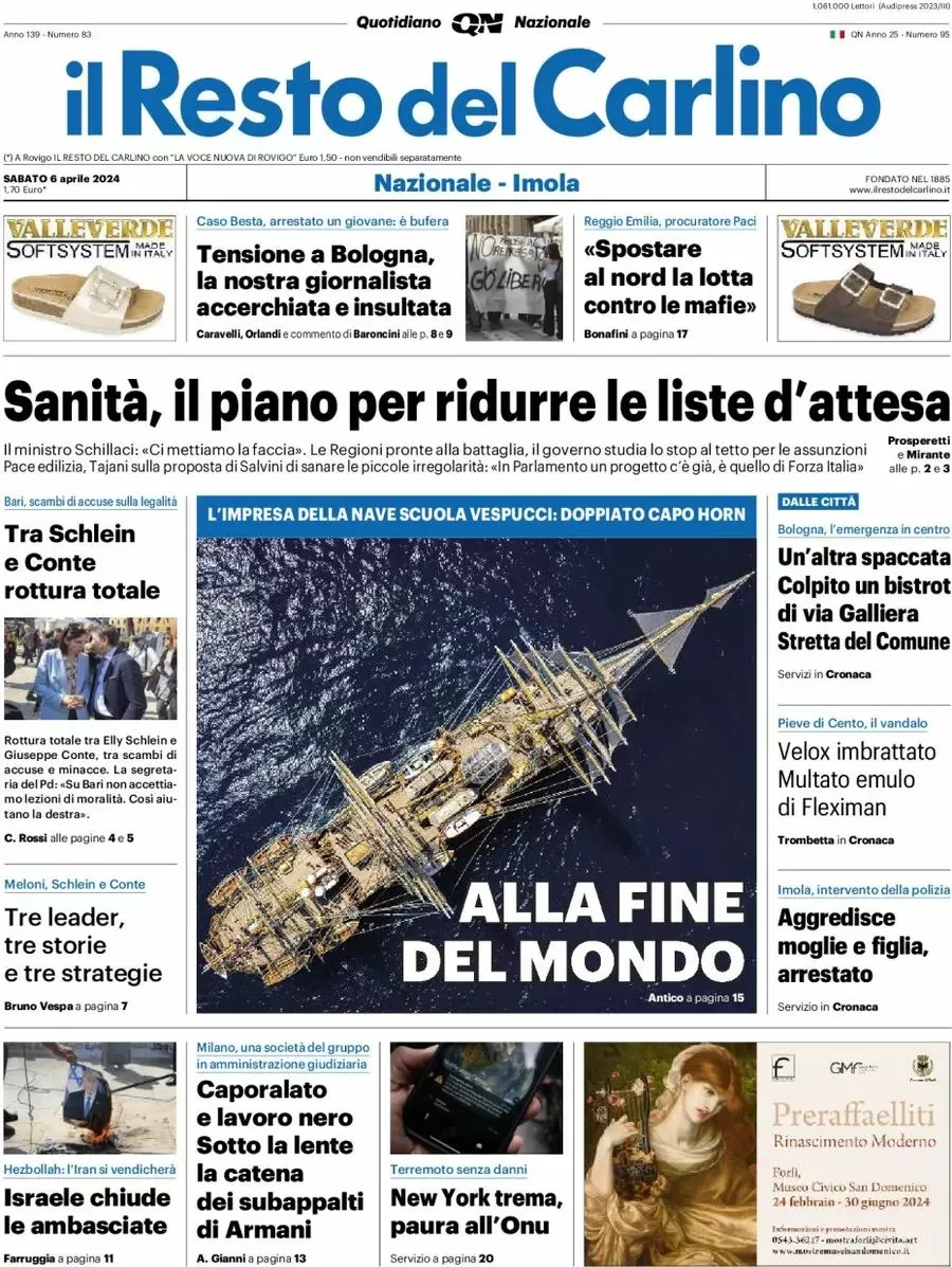 Prima-pagina-il-resto-del-carlino-edizione-di-oggi-06-04-2024