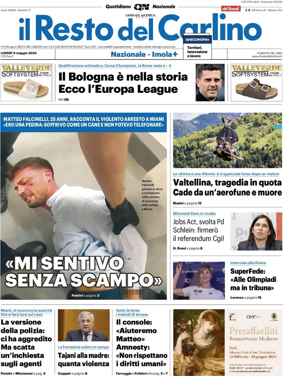 Prima-pagina-il-resto-del-carlino-edizione-di-oggi-06-05-2024