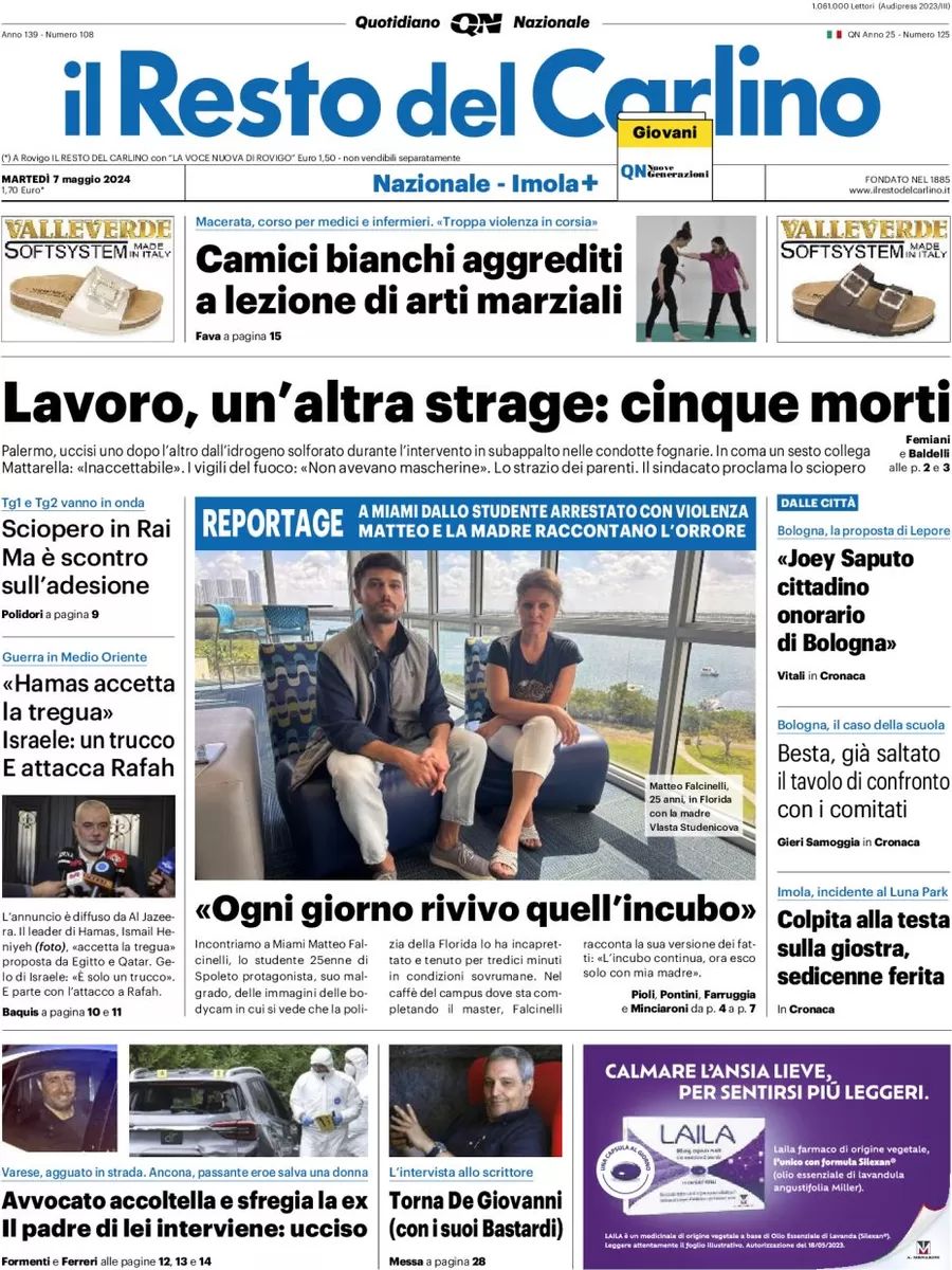 Prima-pagina-il-resto-del-carlino-edizione-di-oggi-07-05-2024