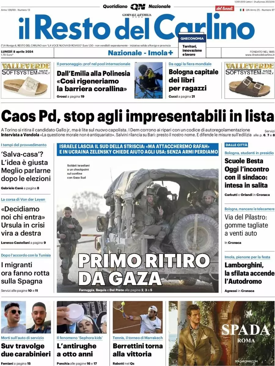 Prima-pagina-il-resto-del-carlino-edizione-di-oggi-08-04-2024