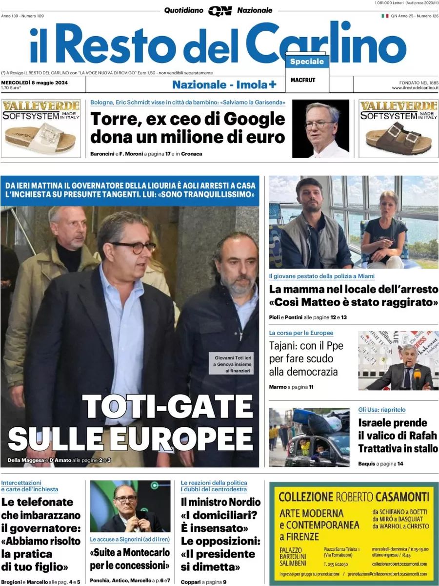 Prima-pagina-il-resto-del-carlino-edizione-di-oggi-08-05-2024