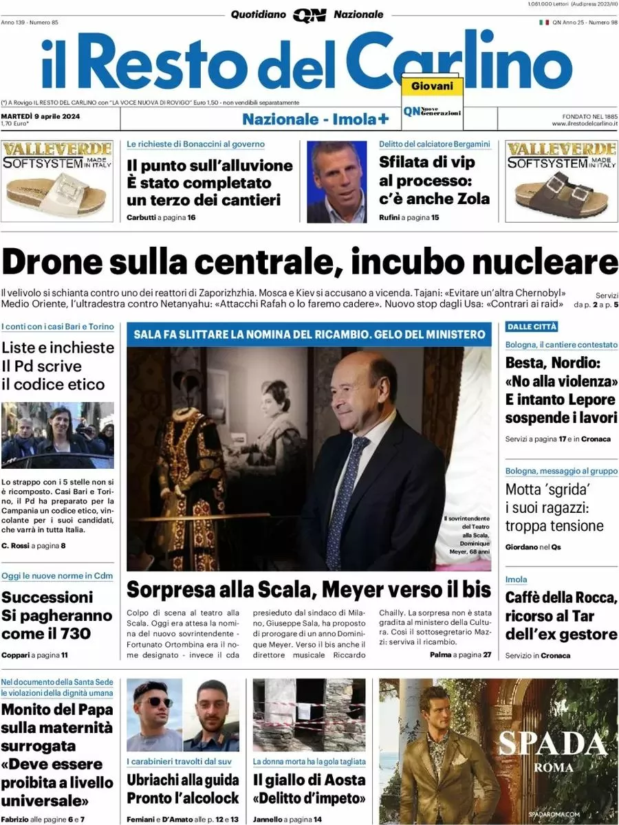 Prima-pagina-il-resto-del-carlino-edizione-di-oggi-09-04-2024