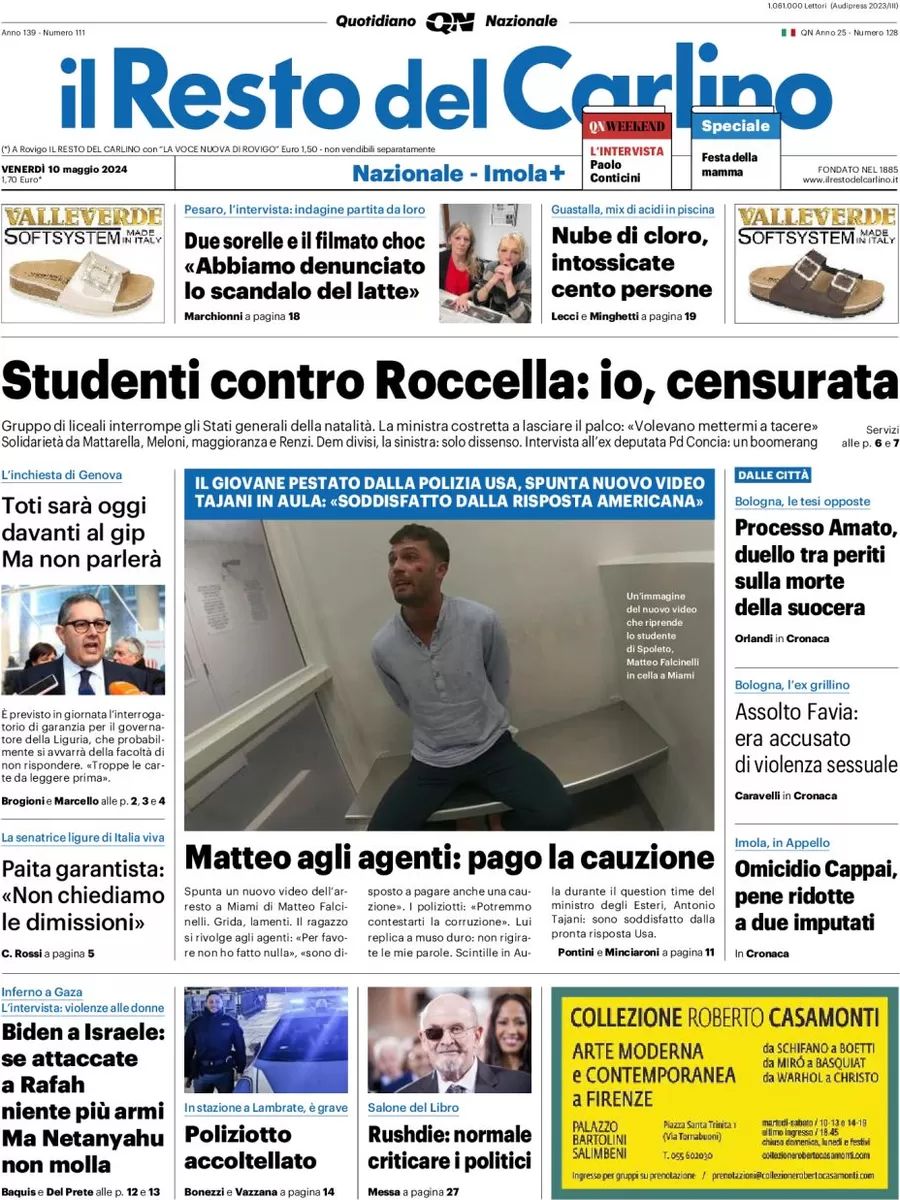 Prima-pagina-il-resto-del-carlino-edizione-di-oggi-10-05-2024