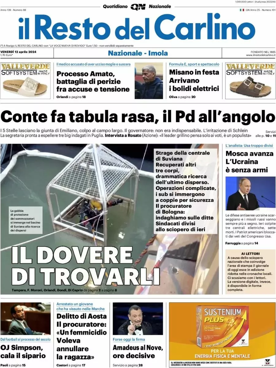 Prima-pagina-il-resto-del-carlino-edizione-di-oggi-12-04-2024