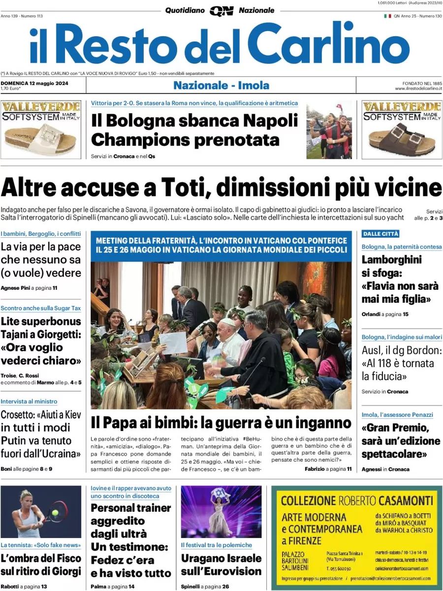 Prima-pagina-il-resto-del-carlino-edizione-di-oggi-12-05-2024