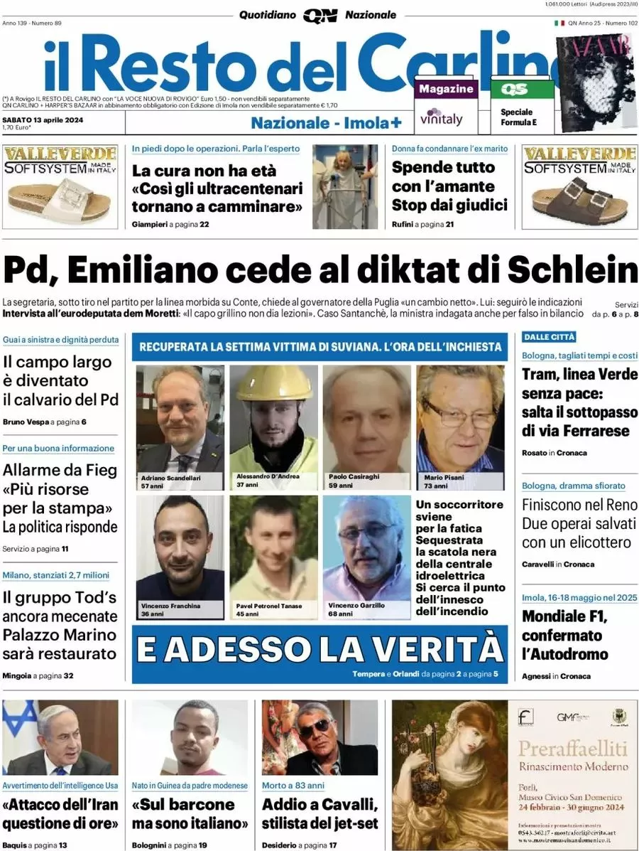 Prima-pagina-il-resto-del-carlino-edizione-di-oggi-13-04-2024