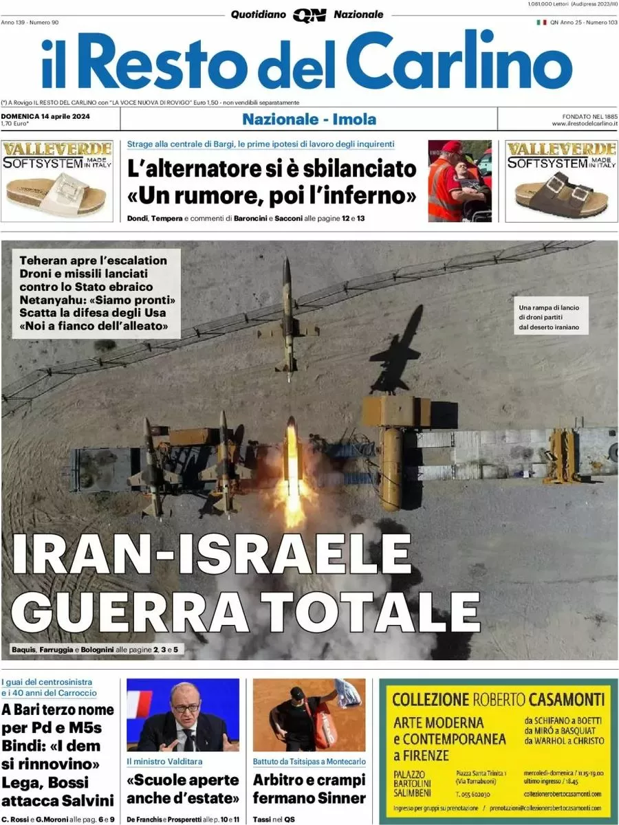 Prima-pagina-il-resto-del-carlino-edizione-di-oggi-14-04-2024