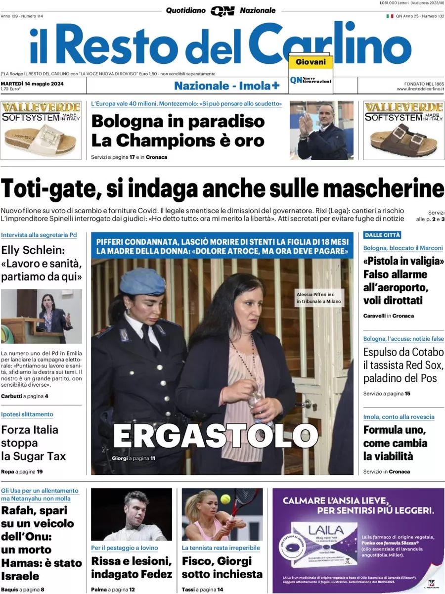 Prima-pagina-il-resto-del-carlino-edizione-di-oggi-14-05-2024