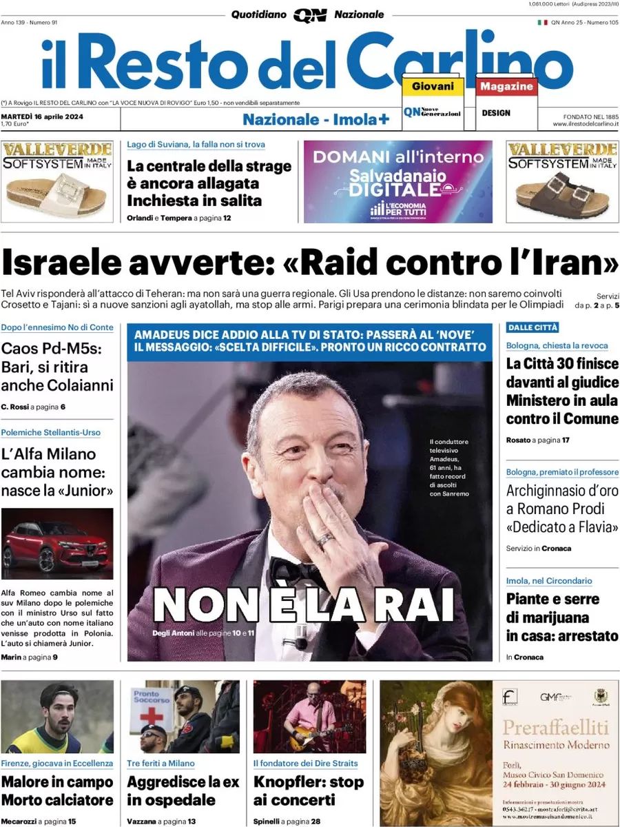 Prima-pagina-il-resto-del-carlino-edizione-di-oggi-16-04-2024