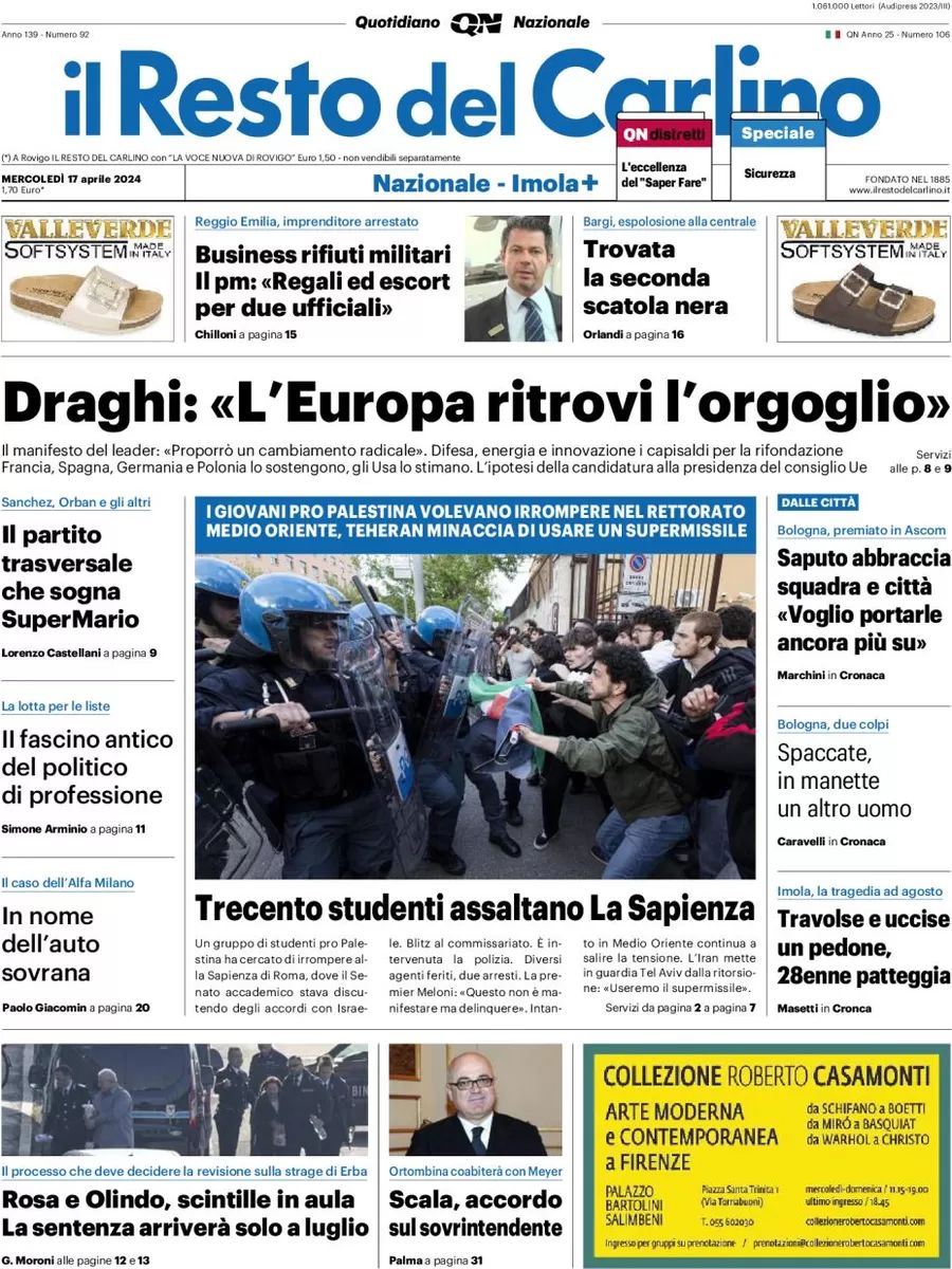 Prima-pagina-il-resto-del-carlino-edizione-di-oggi-17-04-2024