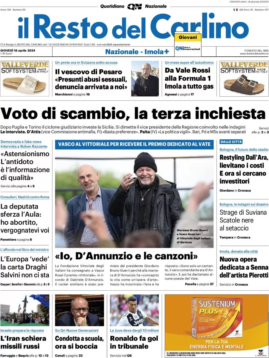 Prima-pagina-il-resto-del-carlino-edizione-di-oggi-18-04-2024