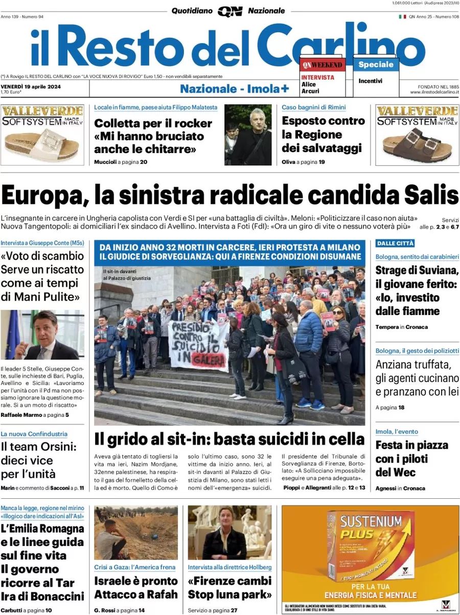 Prima-pagina-il-resto-del-carlino-edizione-di-oggi-19-04-2024