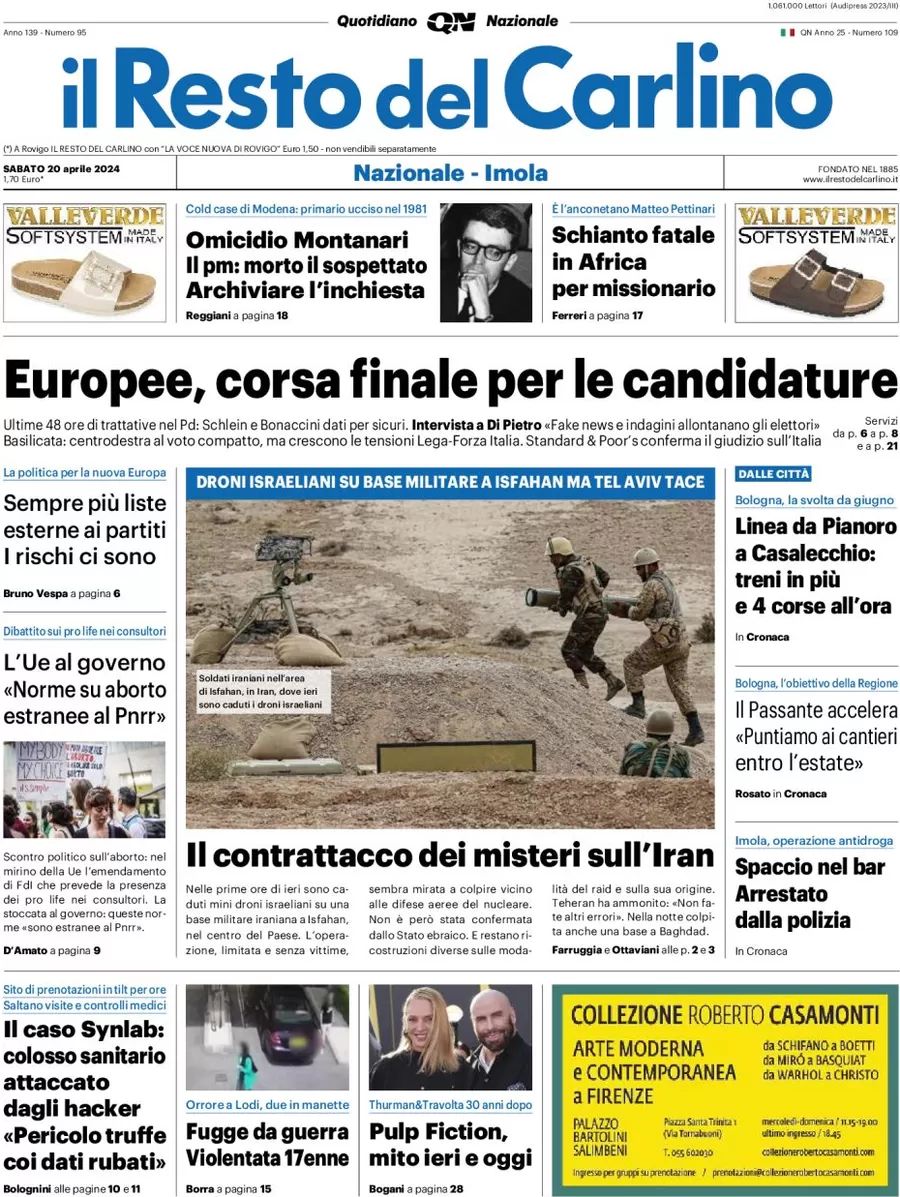 Prima-pagina-il-resto-del-carlino-edizione-di-oggi-20-04-2024