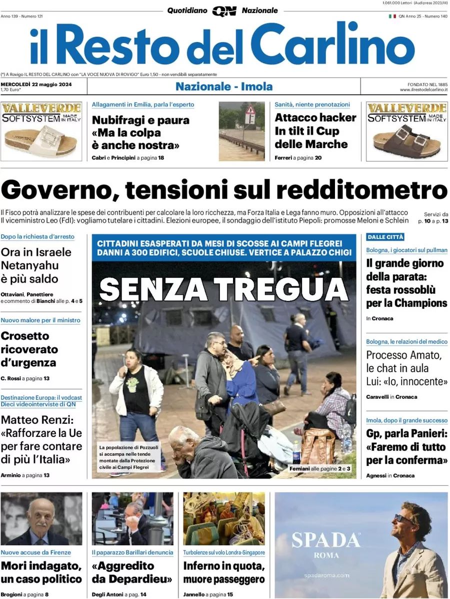 Prima-pagina-il-resto-del-carlino-edizione-di-oggi-22-05-2024